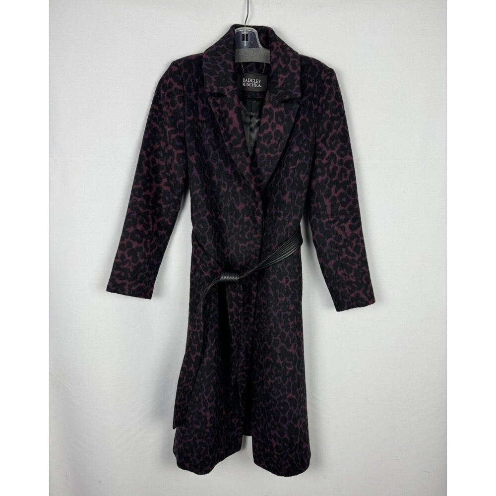 Badgley Mishka Wrap Coat Leopard Print Purple Size XS